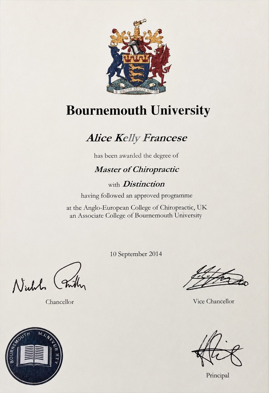 Laurea in Chiropratica a Bournmouth